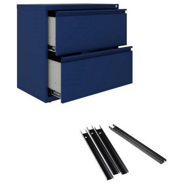 Hirsh 30"W 2 Drawer Metal Lateral File Cabinet Set Navy with Front to Back Rails
