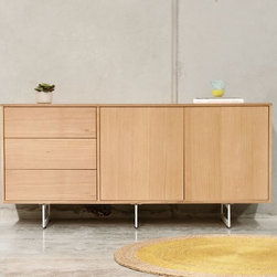 SideboardsOdense White Steel Leg Solid European Oak 165cm Sideboard Buffet by Be - Buffets And Sideboards
