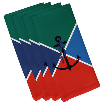 Anchor Flag, Geometric Print Napkin, Green, Set of 4