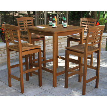 5-Piece Square Eucalyptus Bar Height Dining Set With Bar Chairs