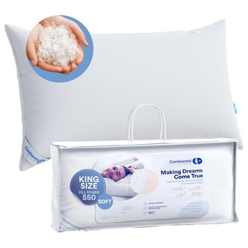 Continental Bedding - 550 Fill Power Down Pillow, King (1 Pack), Soft