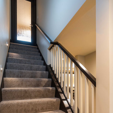 Modern Windowless Lower Level Media and Family Room Featuring "Faux Windows"