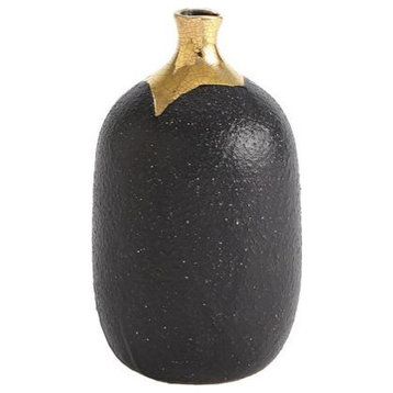 Dipped Small Golden Crackle/Black Cylinder Vase