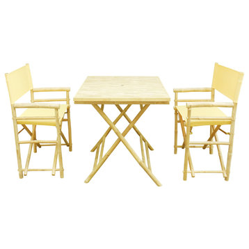 Bamboo Set of 2 Director Chairs and 1 Square Bamboo Table, Yellow