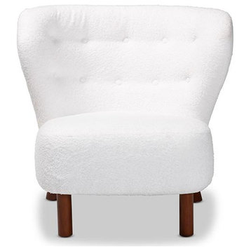 Baxton Studio Cabrera Modern and Contemporary White Boucle Upholstered and...