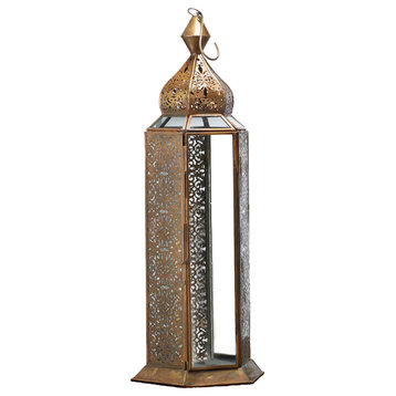 Serene Spaces Living Antique Bronze Decorative Metal Lantern, 5.75" D and 16" T