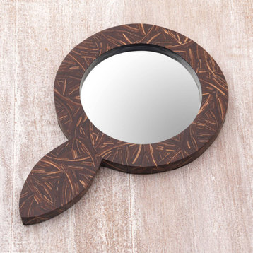 NOVICA Coco Reflection And Coconut Shell Hand Mirror