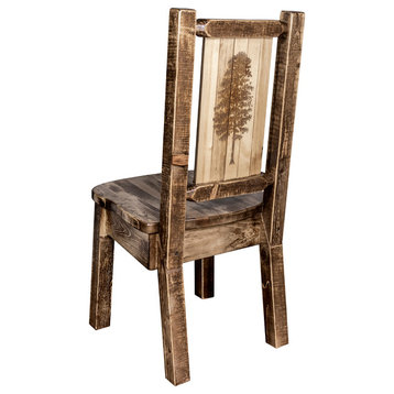 Homestead Collection Side Chair, Pine Tree Design, Stained & Lacquered