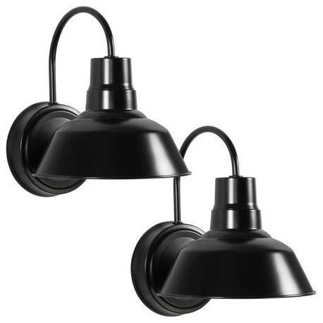 LED Wall Sconce Gooseneck Barn Light Fixture, Farmhouse Style, Wall Mount Light, Satin Black, 2-Pack