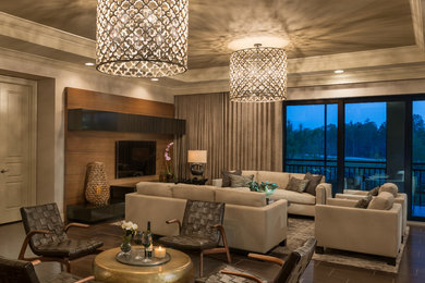 Example of a transitional family room design in Miami