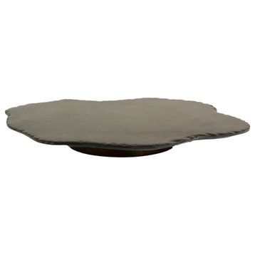 Black Natural Stone Rustic Edge Lazy Susan Kitchen Turntable Rotating Tray