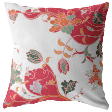 26" Red White Garden Indoor Outdoor Zippered Throw Pillow