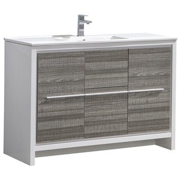 Allier Rio Single Sink Modern Bathroom Cabinet With Sink, Ash Gray, 48"