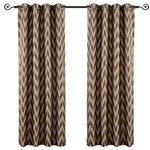 Royal Tradition - Lisette Chevron Grommet Window Curtains, Set of 2, Mocha, 108"x108" - Transform any room of your house with our Lisette Chevron Jacquard Grommet Panels. The highlight of this drapery is the stylish Chevron Jacquard Pattern woven in must have colors & 8 Silver metal grommets sewn at the top of each panel. Designed for a look of elegance, the grommets are spaced in such a way that the drapery forms neat pleated gatherings when left partially open. 1.5 Inch Internal Grommet Diameter.
