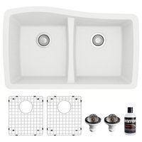 Karran Undermount Quartz 33" 50/50 Double Bowl Kitchen Sink Kit, White