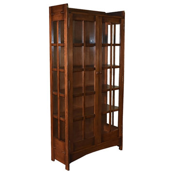 Crafters and Weavers Arts and Crafts Solid Wood China Cabinet in Dark Walnut
