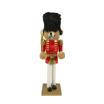 Decorative Wooden Christmas Nutcracker Bear Soldier, Red and Gold, 14.25"