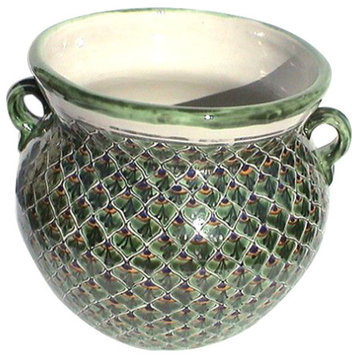 Green Peacock Talavera Ceramic Pot