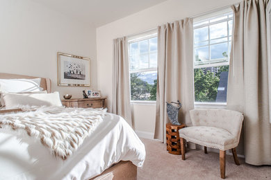 Inspiration for a mid-sized contemporary master carpeted and beige floor bedroom remodel in Baltimore with beige walls
