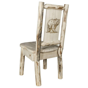 Montana Collection Side Chair With Laser Engraved Bear Design, Ready to Finish