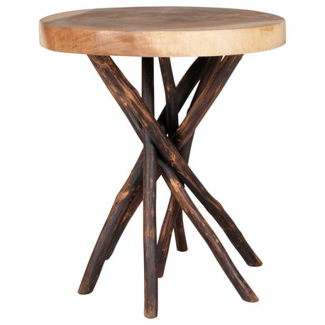 East at Main Merrill Brown Round Teakwood Accent Table
