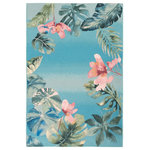 Trans Ocean - Liora Manne Marina Tropical Border Indoor/Outdoor Rug Caribe 7'10"x9'10" - Transport yourself to an island oasis with this area rug featuring a delightfully tropical design. A sky blue background is bordered by oversized green palms, ferns and delicate pink flowers with a subtle watercolor effect, making this a stylish addition to your tropical decor in any space inside or outside your home. Made in Egypt from 100% polypropylene, the Marina Collection is Power Loomed to create intricate designs with a broad color spectrum and a high-quality finish. The material is flatwoven, low profile, weather resistant, UV stabilized for enhanced fade resistance, durable and ideal for those high traffic areas such as your patio, sunroom, kitchen, entryway, hallway, living room and bedroom making this the ideal indoor or outdoor rug. Detailed patterns are offered in an eclectic mix of styles ranging from tropical, coastal, geometric, contemporary and traditional designs; making these perfect accent rugs for your home. Limiting exposure to rain, moisture and direct sun will prolong rug life.