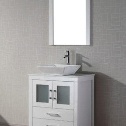 Abodo 28 inch Vessel Sink Bathroom Vanity White Finish, Stone Top - Bathroom Vanities And Sink Consoles