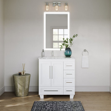 The Benton Bathroom Vanity, White, 30", Single Sink, Freestanding