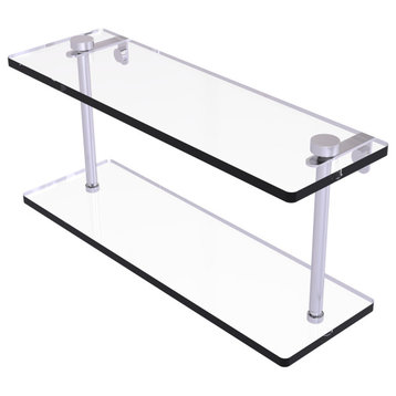 16" Two Tiered Glass Shelf, Satin Chrome