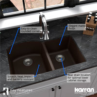 Karran Undermount Quartz 32" 60/40 Double Bowl Kitchen Sink, Brown