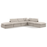 Meridian Furniture - Indulge Upholstered Modular U-Shaped Sectional, Beige, 6-Piece: 3 Armless Chair, 1 Corner Chair, 2 Ottoman, Down Stuffed Linen Textured Fabric - Experience ultimate comfort and style with our beige linen textured fabric Indulge Sectional. The luxurious linen texture of the fabric will elevate the aesthetic of any room. This sofa provides ample space for you to relax while its modular build offers the option of unlimited configurations. Whether you're looking to add a stylish element to your living room or a comfortable seating option to your bedroom, this sofa is the perfect choice.