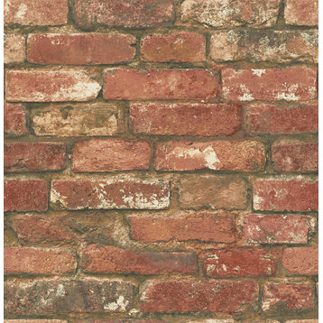 NuWallpaper by Brewster NUW2088 West End Red Brick Peel & Stick Wallpaper