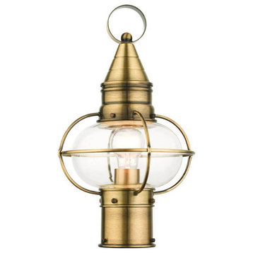 1 Light 15" Tall Outdoor Post Top Lantern, Antique Brass