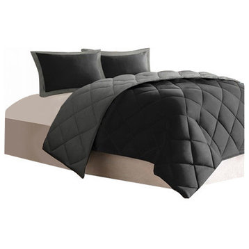 Madison Park Microfiber Solid Comforter Mini Set, Black/Gray, Twin/Twin Xl