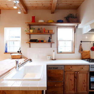 75 Beautiful Farmhouse Kitchen With Tile Countertops Pictures