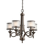 Kichler - Chandelier 5-Light, Mission Bronze - This 5 light chandelier from the Lacey Collection offers a beautiful contrast, melding the charm of Olde World style with clean modern-day materials. It starts with our new Mission Bronze Finish and bold, unadorned rounded-arm styling. It finishes with avant-garde double shades made of decorative mesh screens and Opal inner glass. For additional chain, order 2996MIZ