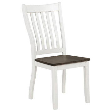 Benzara BM230304 Wooden Dining Chair With Slatted Back, Set of 2, White/Brown