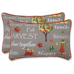 Pillow Perfect - Autumn Harvest Haystack Indoor/Outdoor Lumbar Pillow Set of 2 - Welcome autumn with this decorative pillow set displaying the perfect combination of heartwarming sentiments & cherished harvest elements. Rich, vibrant colors pop off the neutral background making a statement for any seating area all season long, indoors or outdoors.   Additional features of these lumbar pillows include a coordinating welt cord, recycled polyester fiber-fill with a sewn seam closure, and UV protection making it suitable for indoor and outdoor use.