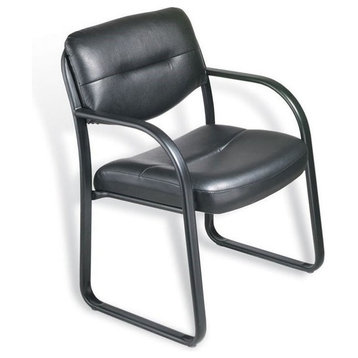 Pemberly Row Leather Guest Chair with Sled Base in Black