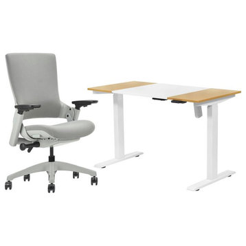 Furniture of America Tilah Modern Metal 2-Piece Desk and Chair Set in White