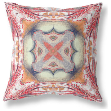 18" Red Orange Geo Tribal Suede Throw Pillow