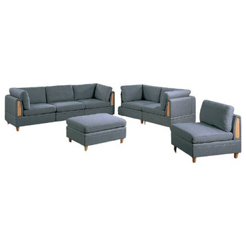 Cento 7 Piece Extra large Modular Sofa Set With Ottoman, Dorris Fabric, Steel