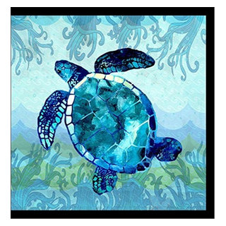 Framed, Waves Sea Turtle by Jill Meyer - Beach Style - Prints And
