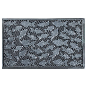 A1HC Good Luck Design 24"x36" Rubber Pin Doormat Indoor/Outdoor, Silver Fish