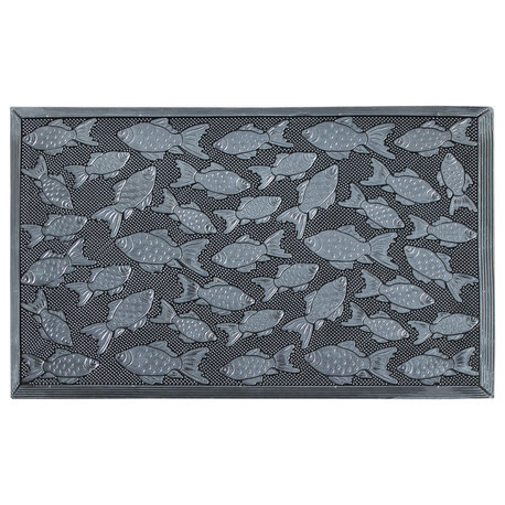 A1HC Good Luck Design 24"x36" Rubber Pin Doormat Indoor/Outdoor, Silver Fish