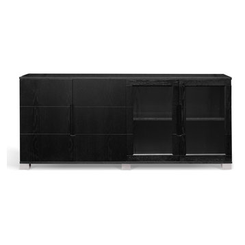 Hayes Modern Cabinet - Black Oak with Glass Doors