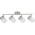 Progress Lighting - Ridgecrest Collection Brushed Nickel 4-Head Multi-Directional Track - Infuse an abundance of sophisticated versatile light to an commercial or residential setting with this brushed nickel four-head track light fixture. Multi-directional lamp heads provide design flexibility and illuminate typically hard-to-reach areas. The round ceiling plate, thin metal bar, and light bases are coated in a beautiful brushed nickel finish. Each lamp head features a crisp frosted glass shade for soft, general ambient light.