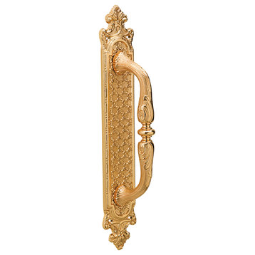 Gaia Polished Gold Door Pull Handle On Plate 13", One piece.