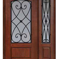 Prehung Sidelite Door 80 Fiberglass Charleston Arch Lite Wrought Iron - Front Doors