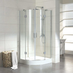 36" X 36" MAUNY ROUND CORNER SHOWER ENCLOSURE - WITH PAN - BRUSHED ALUMINUM - Shower Stalls And Kits